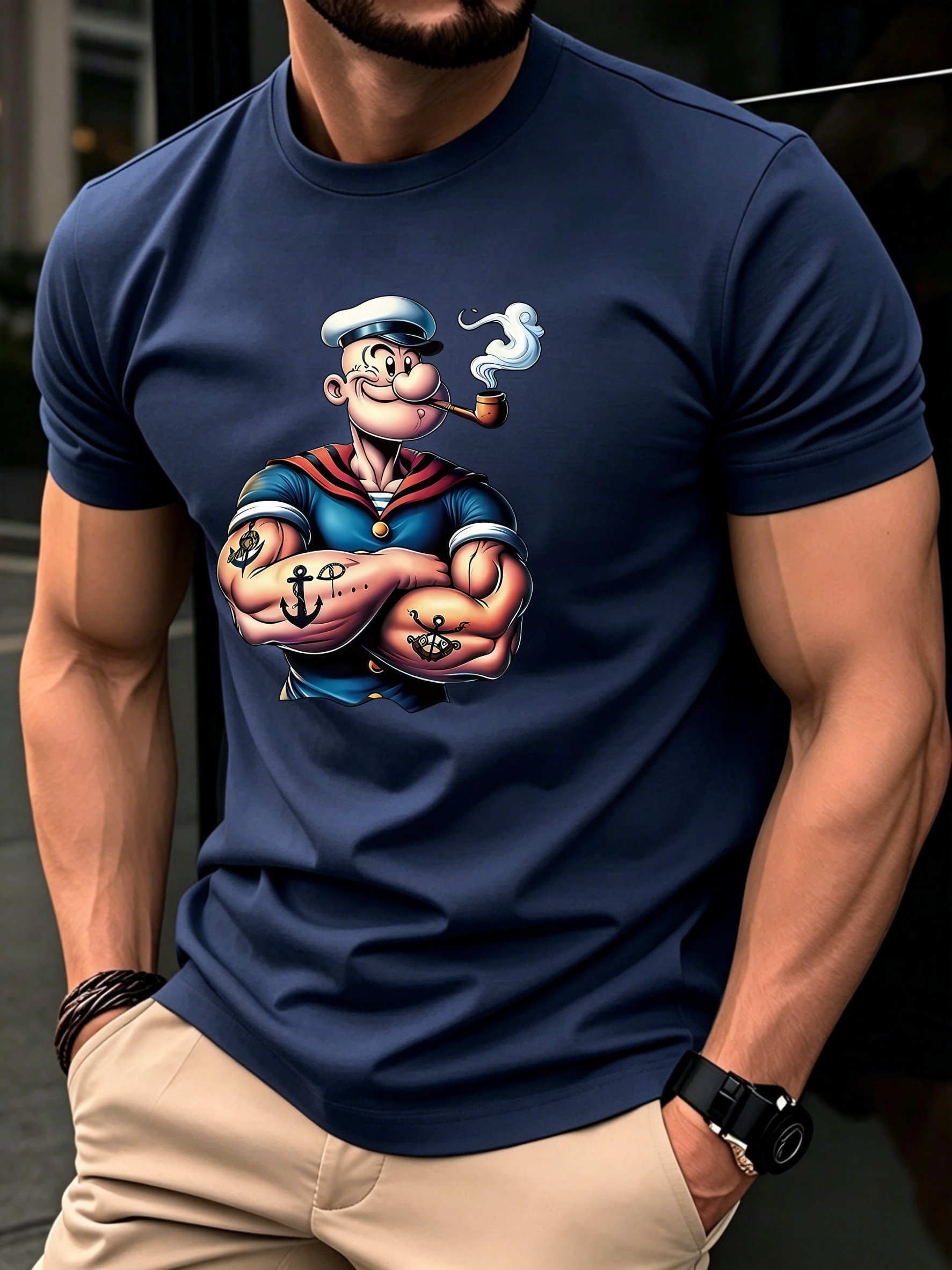 mens t shirt summer short sleeve     youth casual daily versatile cartoon   print pattern pipe   elements  