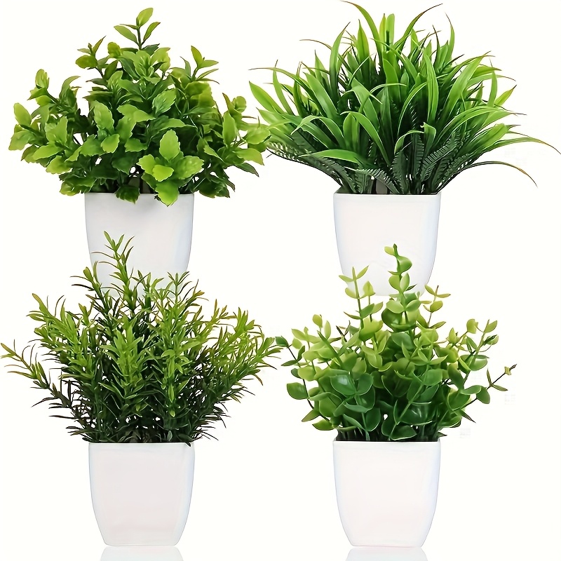 Image of 4/6pcs Colorful Artificial Potted Flowers - Mini Plant For Home Decor And Office Tabletop - Small Fake Plant With Greenery For Door And Kitchen