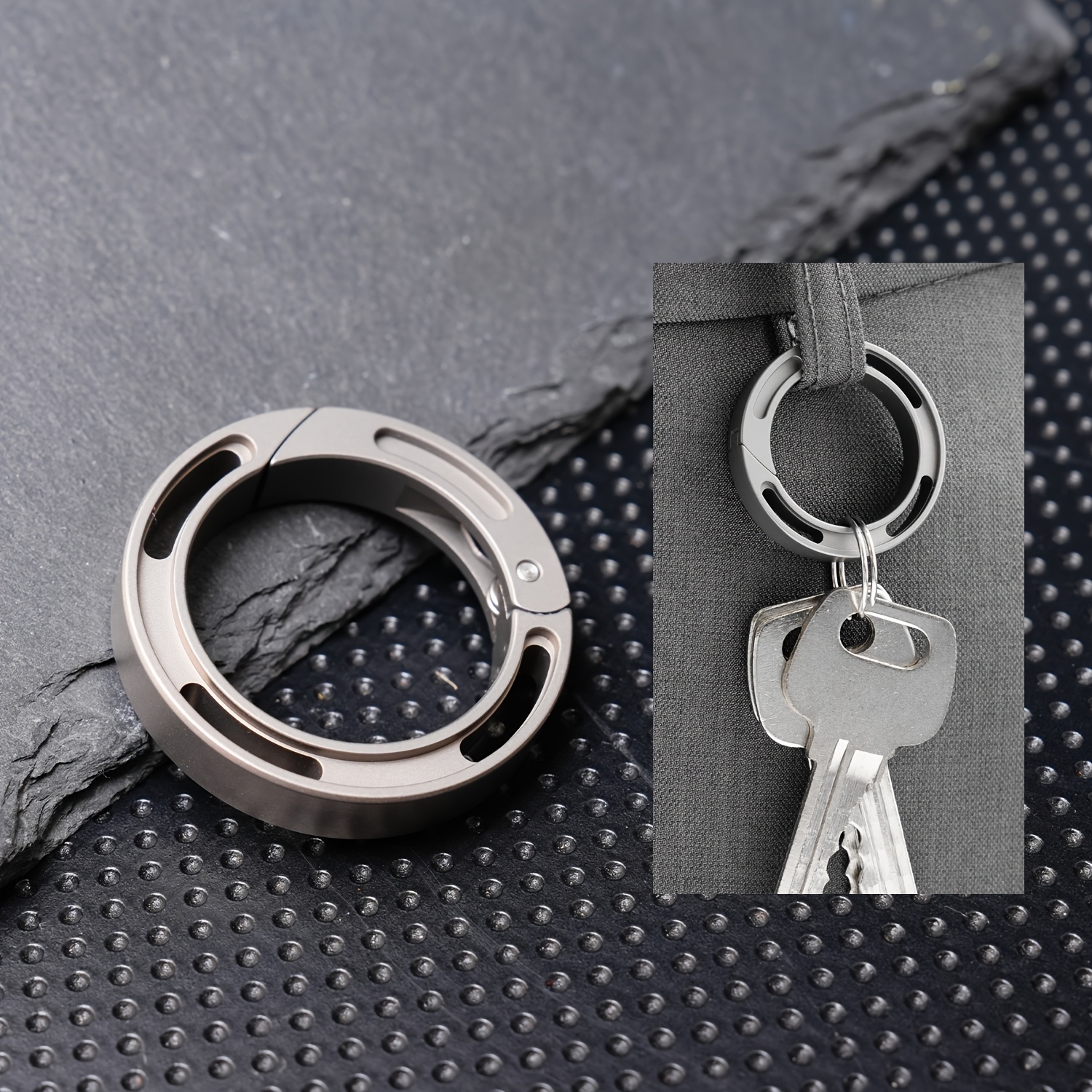 Titanium Alloy Keychain, Round Spring Lock Quick Release Buckle, Easy Mini EDC Tool Round Keyring