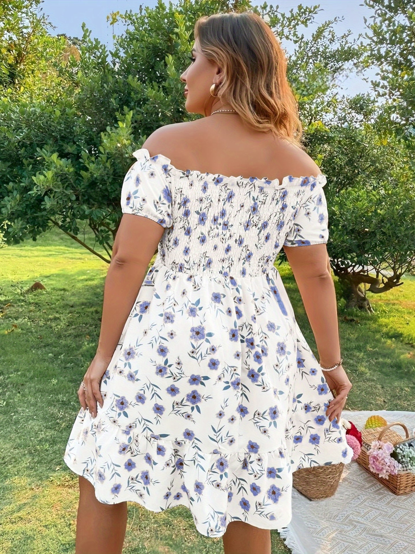 plus size womens plus size shoulder dress stylish floral - Temu