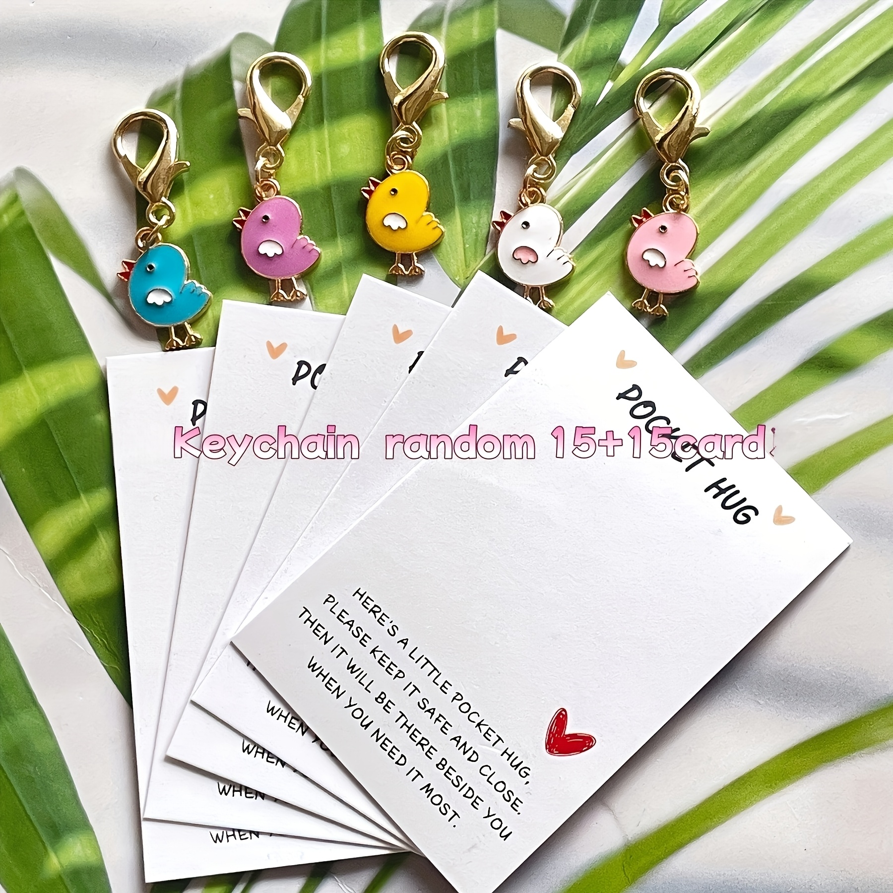 TEMU 15 Sets (15pcs Keychains And 15pcs Cards) Assorted Color Chick Keychains, Random . "pocket Hug" Cards, Perfect Gift For And . Ideal As Bag