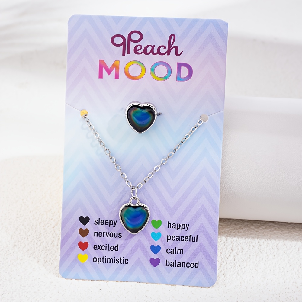 TEMU Ensemble de 2 cartes thermochromiques changeant de couleur pour collier et bague, convient pour les fêtes, , d'anniversaire - Bijoux réglables