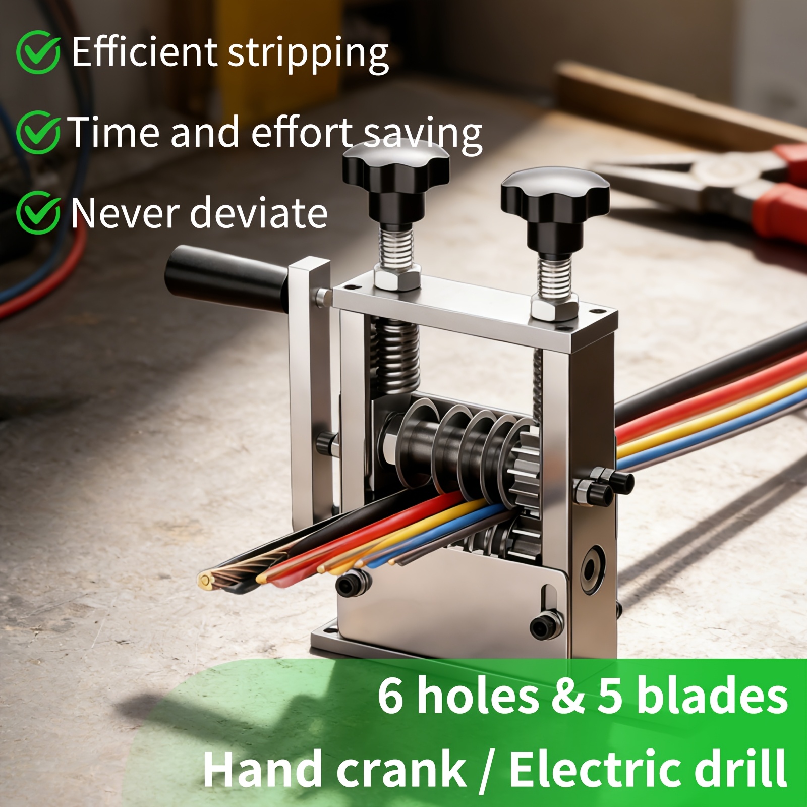6 hole manual wire stripping machine gauge wire 0 04 0 83 inches scrapping copper wire peeler machine drill powered hand crank wire stripper tool for scrap copper recycling Product details 1