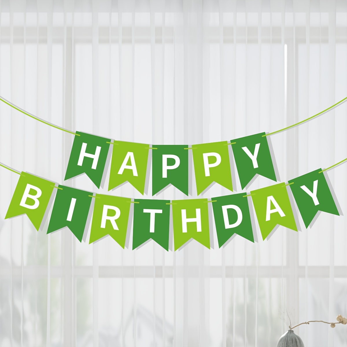 TEMU Green Happy Birthday Banner, Flag Bunting, White Letter Birthday Party Hanging Decorations, Themed Birthday Suppliesfor Christmas And Halloween