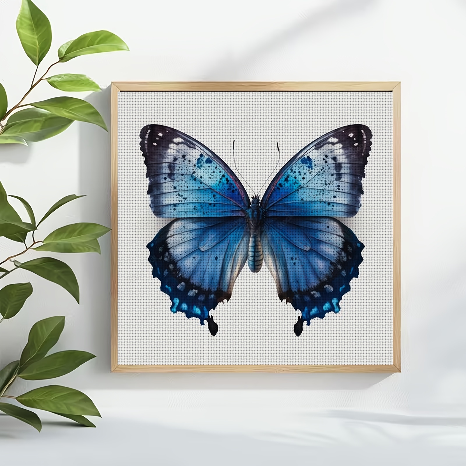 Cross Stitch Kit, Blue Butterfly Pattern, Frameless