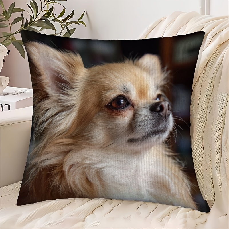 TEMU 1 Single-sided Printed Pillow Cover, 18*18 Inches, Featuring A Chihuahua Design. Made Of Soft Polyester Short Plush, With A Zipper Closure,