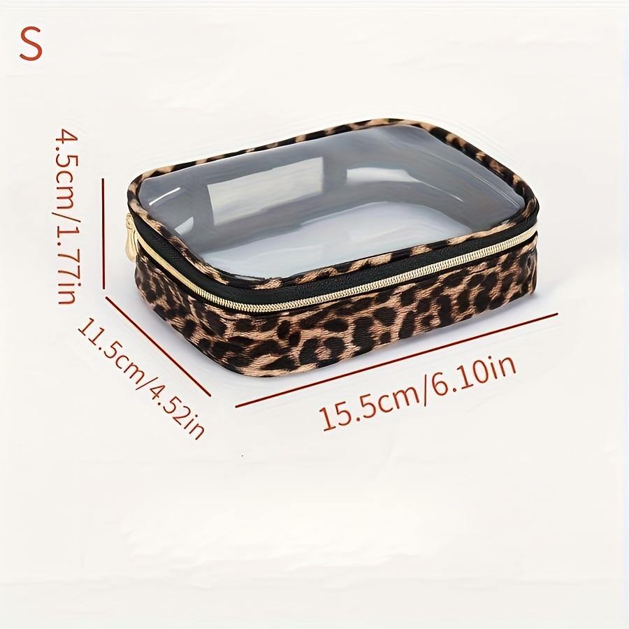 TEMU Exquisite Leopard Print Transparent Toiletry Bag - Durable Pvc Makeup Bag, Tsa-approved For Airport Airline , Spacious And Easy To Clean -