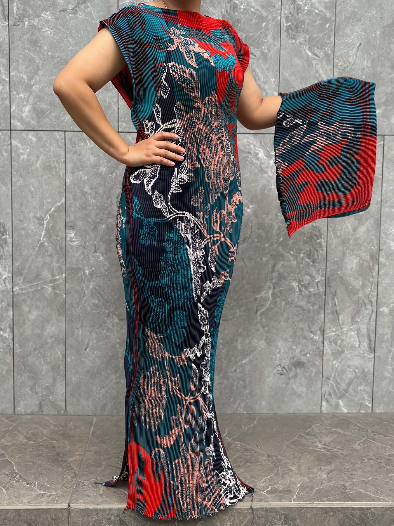 Plus Size, Plus Size Middle Eastern Kaftan Dress - Elegant Long Gown with  Scarf, High-* *-Fit Bodycon Dress, Sleeveless Crew Neck Maxi Length for ...