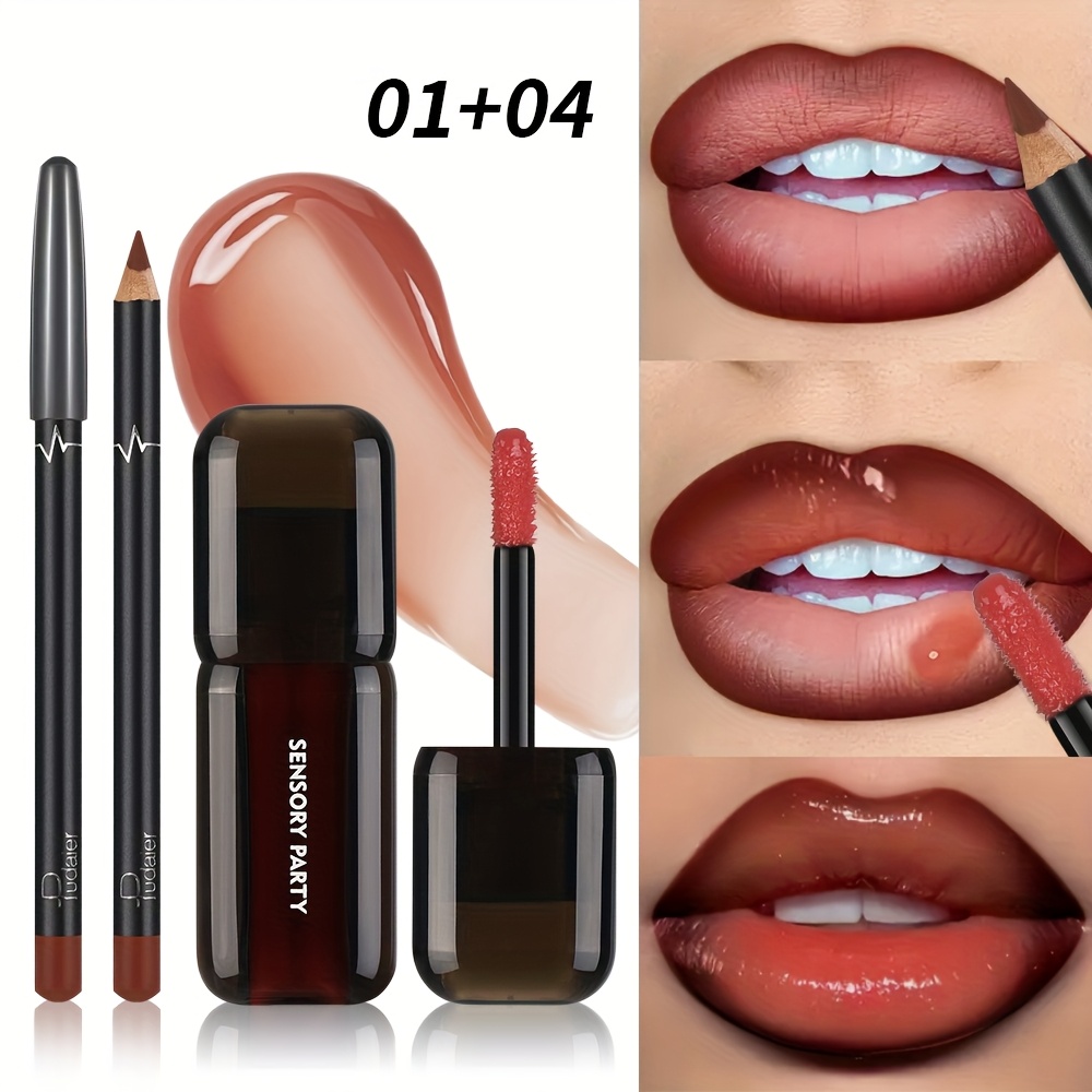 Image of Lip Combo Pudaier Hydrating Lip Gloss & Lip Liner Set - Suitable For A Of Makeup Styles, Alone Or Layered, And Liner Holds Well, Is Waterproof And Non-smudging.