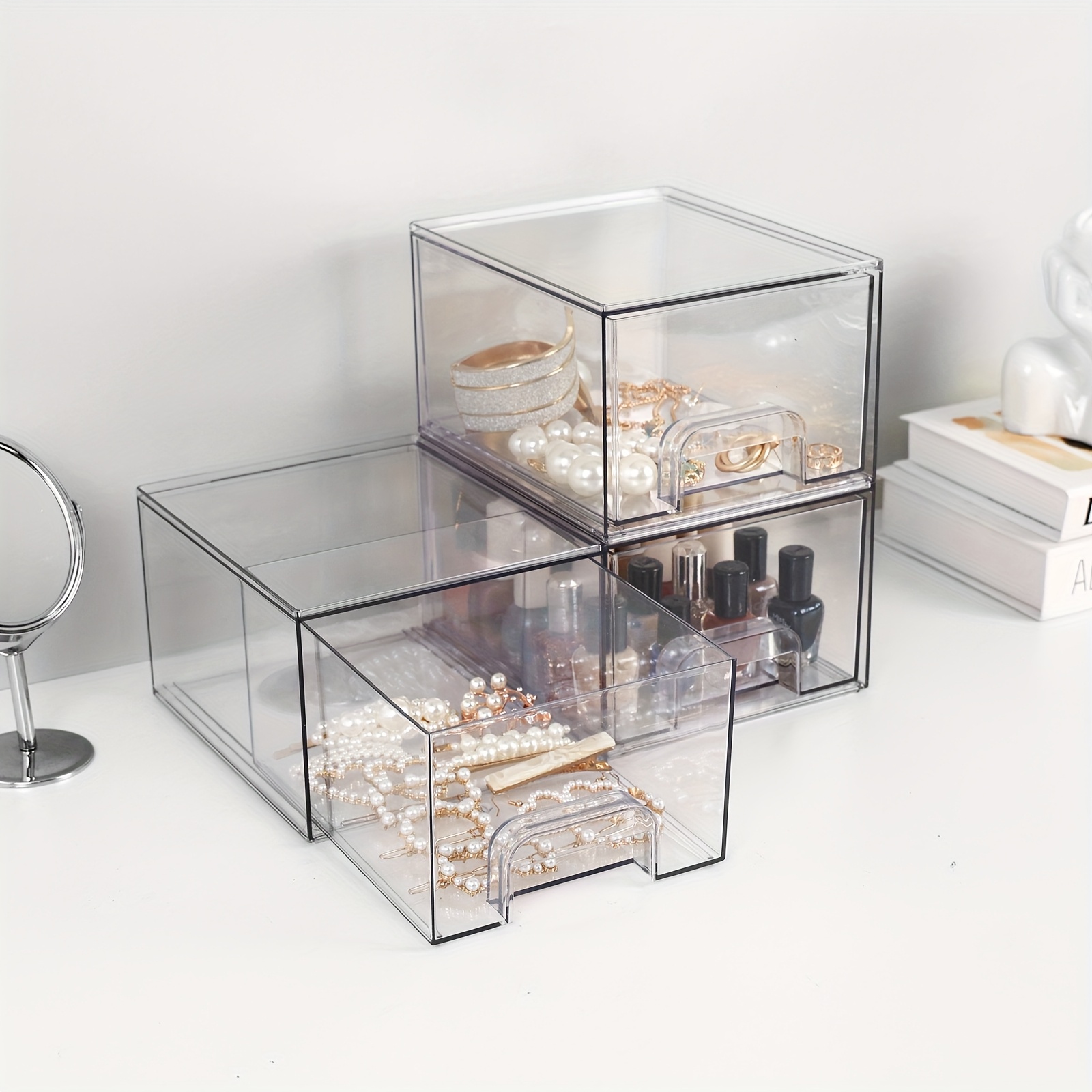   6pcs 12pcs 7 4in acrylic jewelry storage drawers clear stackable organizer boxes jewelry display bins storage for necklaces rings accessories makeups Product details 2