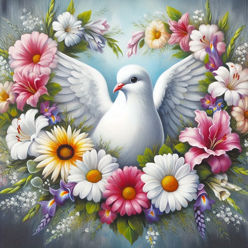 

Dove Diamond Painting Kit 5d Full Drill Round Acrylic Embroidery Cross Stitch Animal Themed Art Craft For Wall Decor 40x40cm