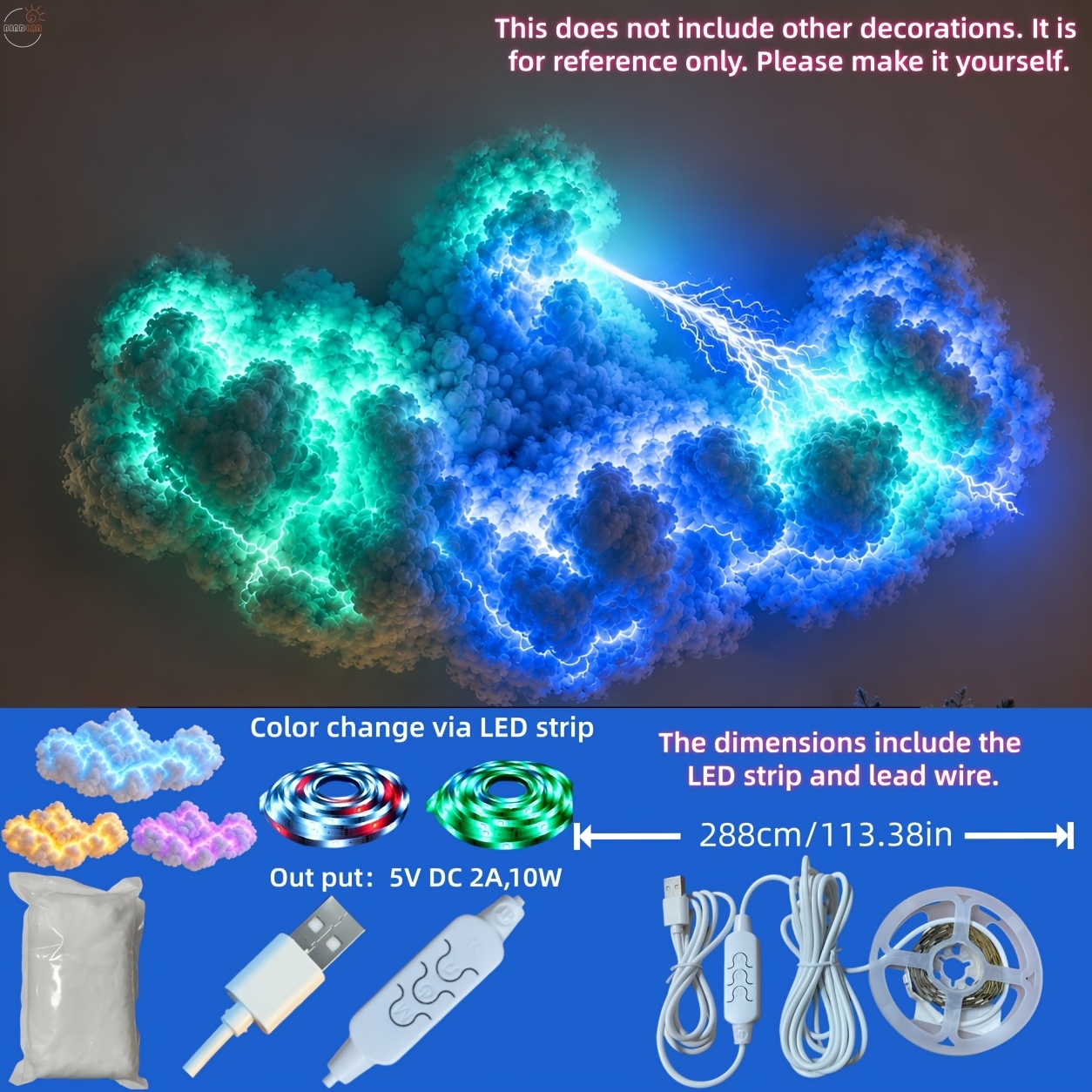TEMU Nouvelle Lampe Nuage (Autres Décorations Non Incluses) Bande Lumineuse RGB Alimentée par USB avec Changements de Couleurs Synchronisés sur la
