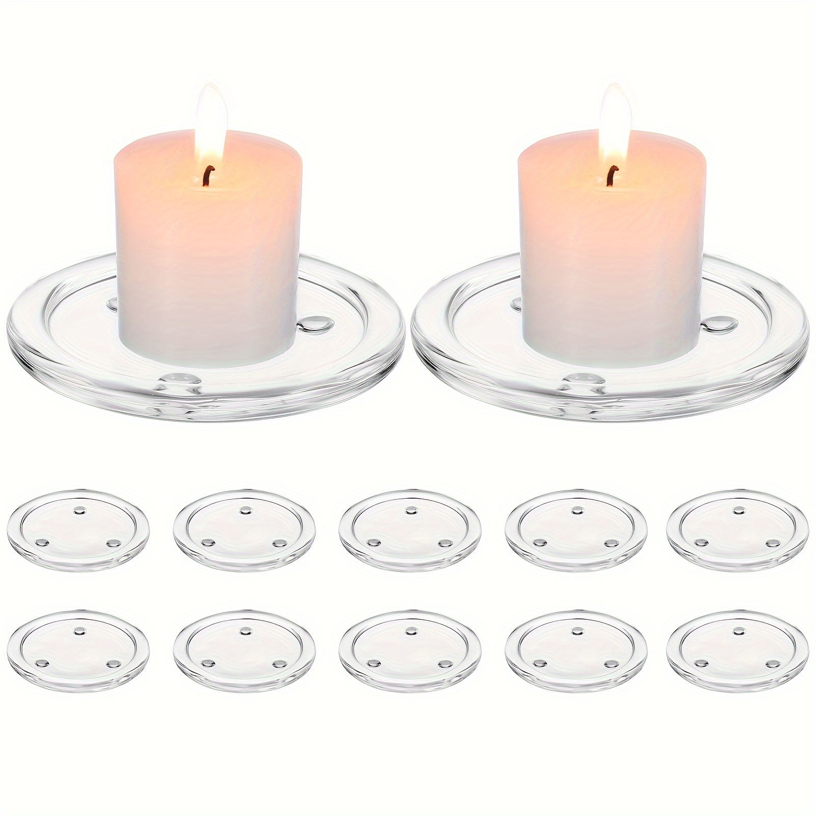 6 12cs Glass Candle Holder Clear Glass Pillar Candle Plates Round Glass Coaster Stands Suitable For Table Wedding Party Decoration For Spring