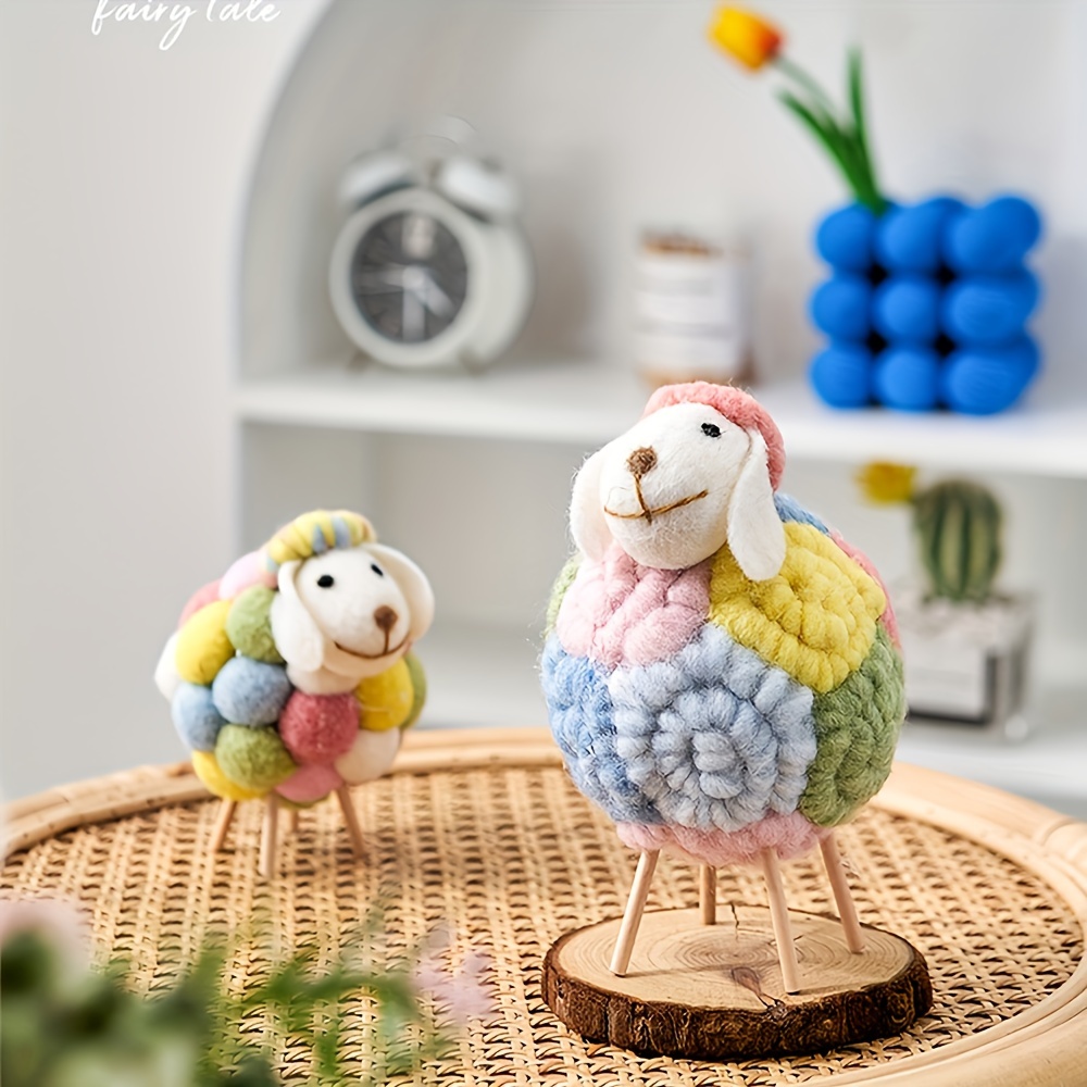 

1pc Colorful Plush Sheep Figurines, Synthetic Fiber Animal Doll, Cute Fluffy Lamb Desktop Ornaments, For Bookshelf Home Living Room Office Cabinet Entryway Decor, Room Decor, Home Decor