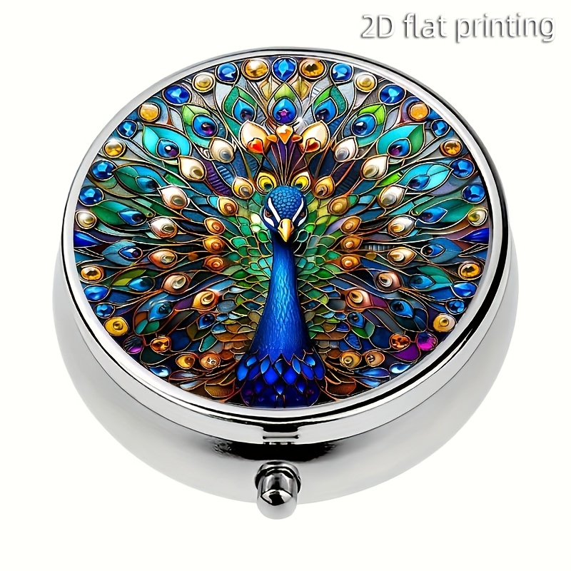Image of 1pc Beautiful Peacock Pill Box, 3-compartment Medicine Organizer, Mini Pill Case, Purse Organizer, Travel Portable Pill Box, Pocket Or Purse Pill Box, Unique Halloween Christmas Gift