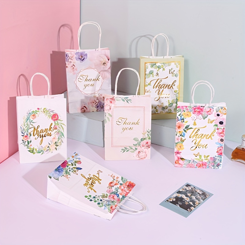 

12pcs Floral Thank You Gift Bags - Vibrant Botanicals Paper Tote Bags For Party Favors, Weddings, Birthdays, 21x15x8 Cm - No Accessories, All-occasion Flower Design Pack