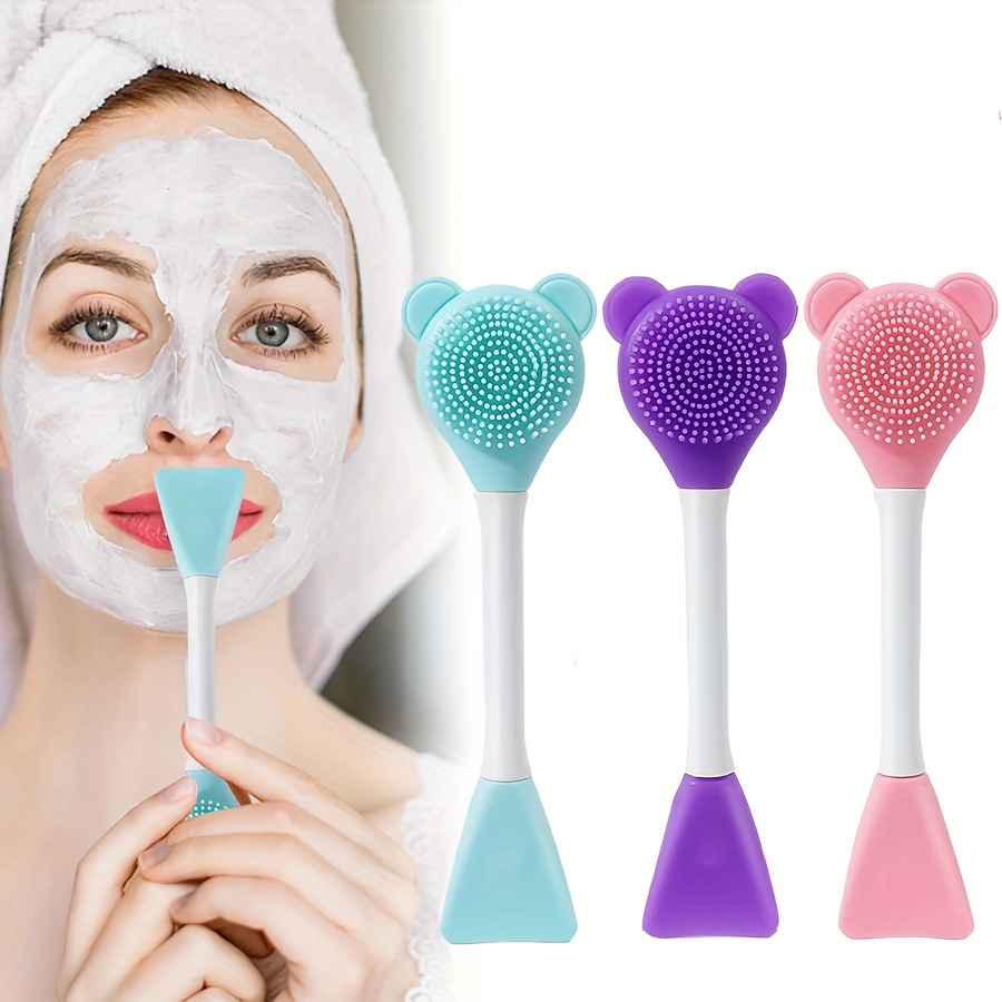 

2-in-1 Bear-shaped Silicone Facial Cleansing Brush & Mask Applicator - Dual Head, No Battery Needed, Fragrance-free Skincare Tool For Women, Stirring Stick, Spoon Spatula, Home