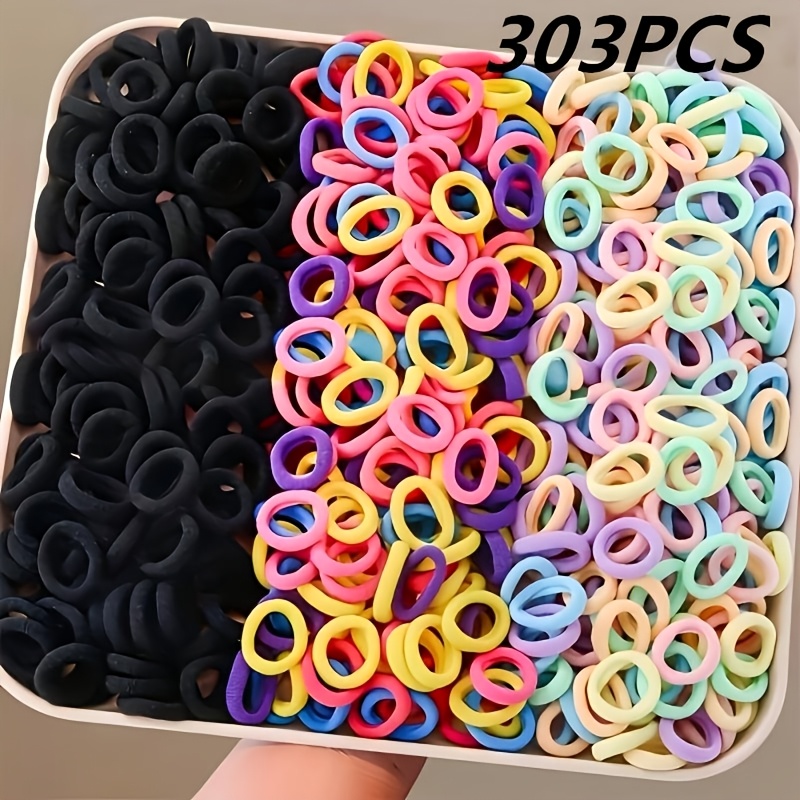 TEMU Lot de 303 élastiques à cheveux colorés très élastiques, serre-têtes multicolores simples pour queues de cheval hautes, parfaits pour à utiliser