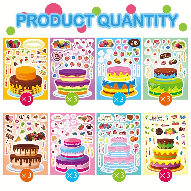 Image of 24pcs Birthday Stickers, ' Homemade Cake Stickers, Make Your Own Birthday Cake Stickers With Candles, Happy Birthday Stickers, Classroom Teacher Reward Stickers, ' Birthday Gifts