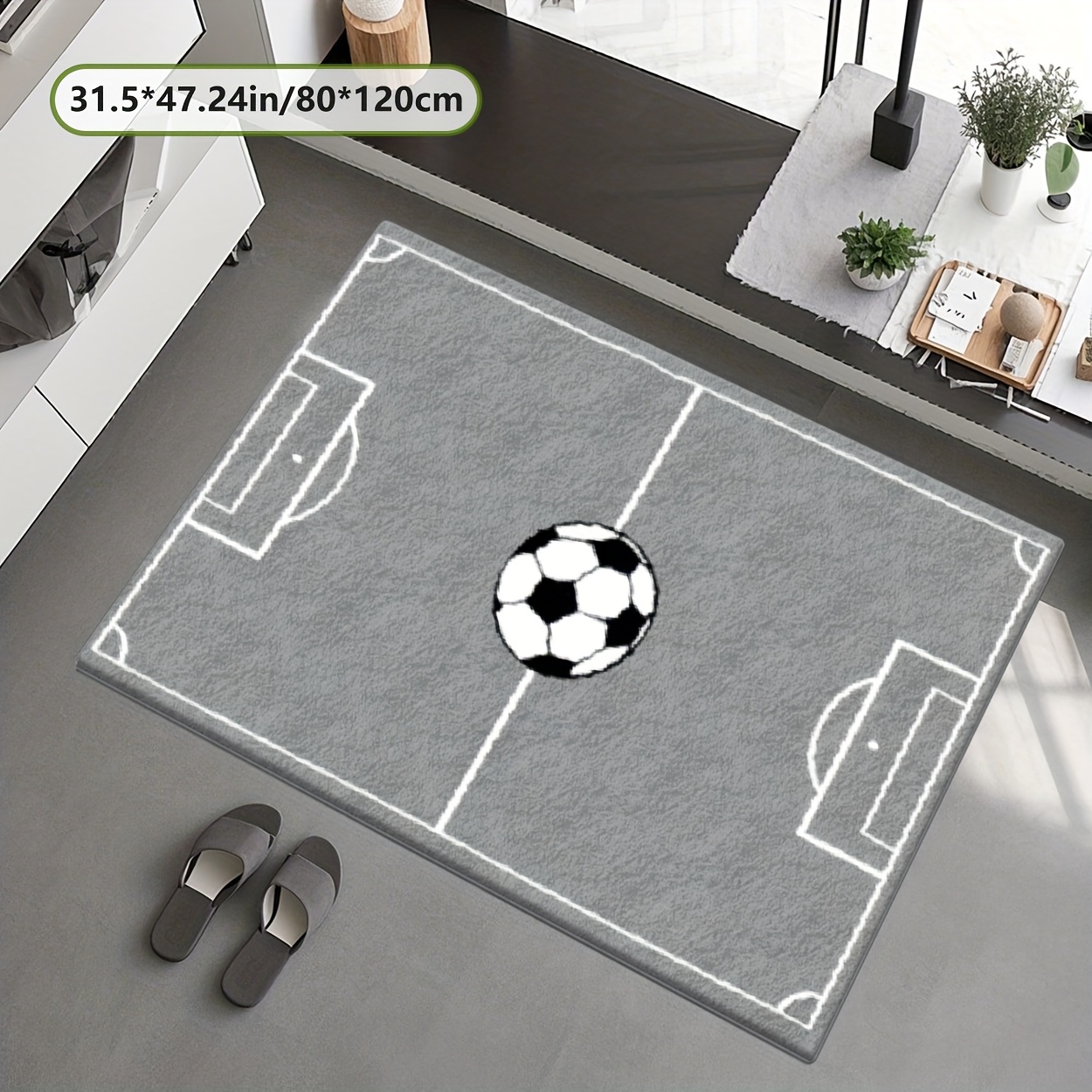 TEMU Soft Plush Carpet With A Football Field Pattern, 2d Printed Rug, Decor Carpet Suitable For Commercial Decoration, Living Room Rug, Sofa Mat,