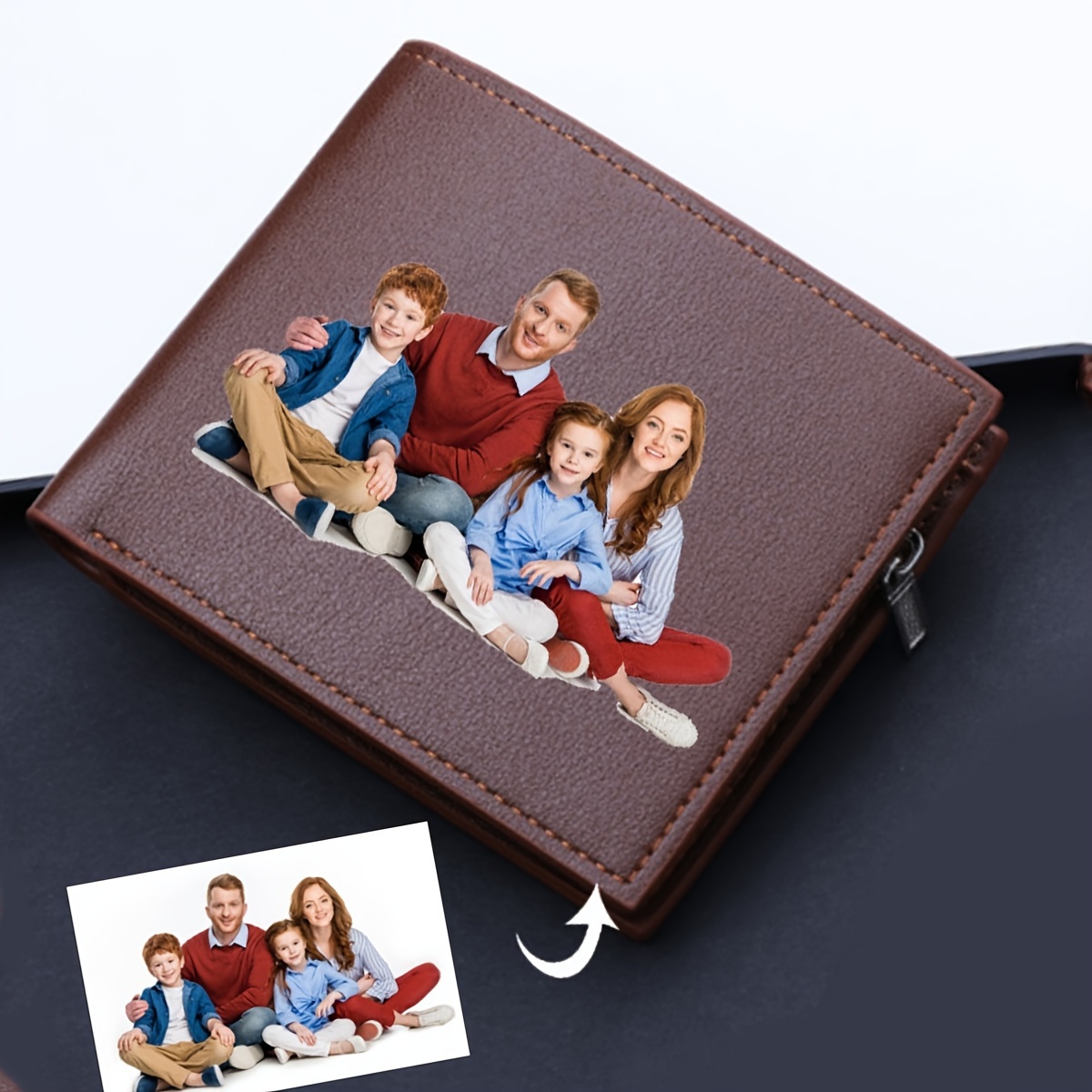 

1pc, Customized Men' With Personalized Photos, Customized Pictures, Words And Greetings, Double-fold Leather Wallet, For Men, Fathers, , Fiancés And Fathers, 12x10x1.8cm