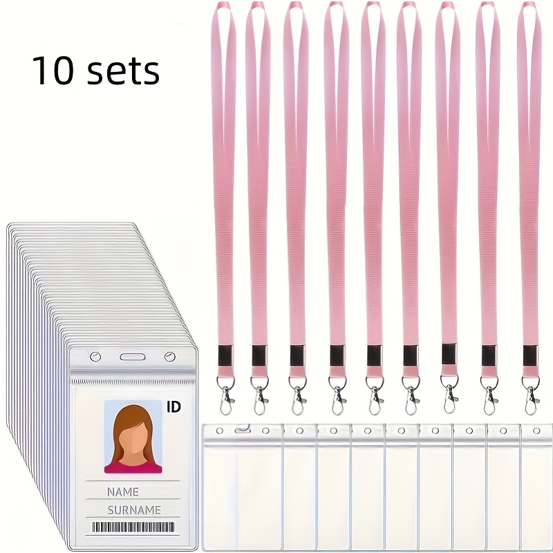 E-shop 2D 20 Stück (10 Stück Vertikaler Transparenter Kartenhalter + 10 Stück Schlüsselband) Transparentes Namensschildhalter mit Schlüsselband, aus