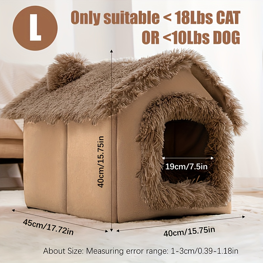 TEMU Plush Fur Cat And Dog House - Semi-enclosed Dog Bed/kennel With A Removable Non-slip Bottom, Easy To Clean, Suitable For , For Small Pets