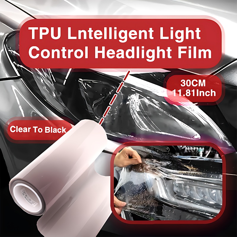 TPU Transparent Schwarze Auto Lichtschutzfolie: UV Auto Licht Schutzfolie, Wasserdicht, Kratz Selbstreparierend, Verbesserte Sichtbarkeit, Verändert sich tagsüber in Schwarz und ist nachts