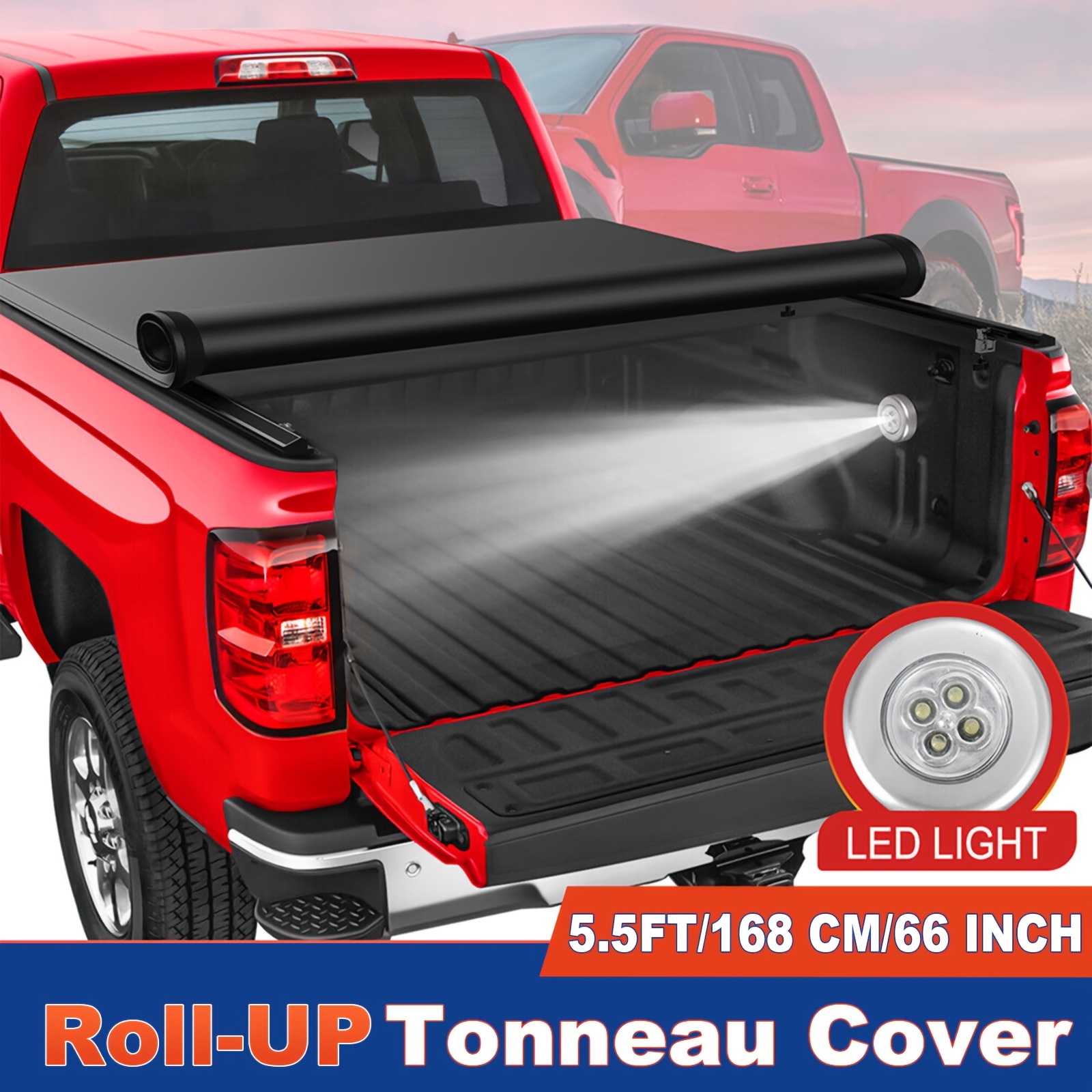 

5.5ft Soft Roll Up Truck Bed Tonneau Cover For 2009-2024 Ford F150 F-150 On Top