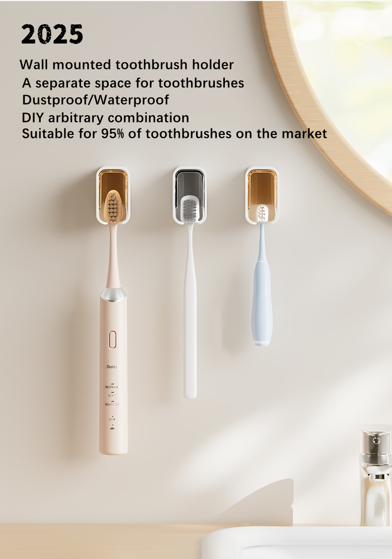 wall mounted toothbrush holder no drill installation mini storage box for electric and manual toothbrushes space saving bathroom accessory plastic material toothbrush storage modern bathroom decor durable plastic bathroom decor and accessories Product details 0