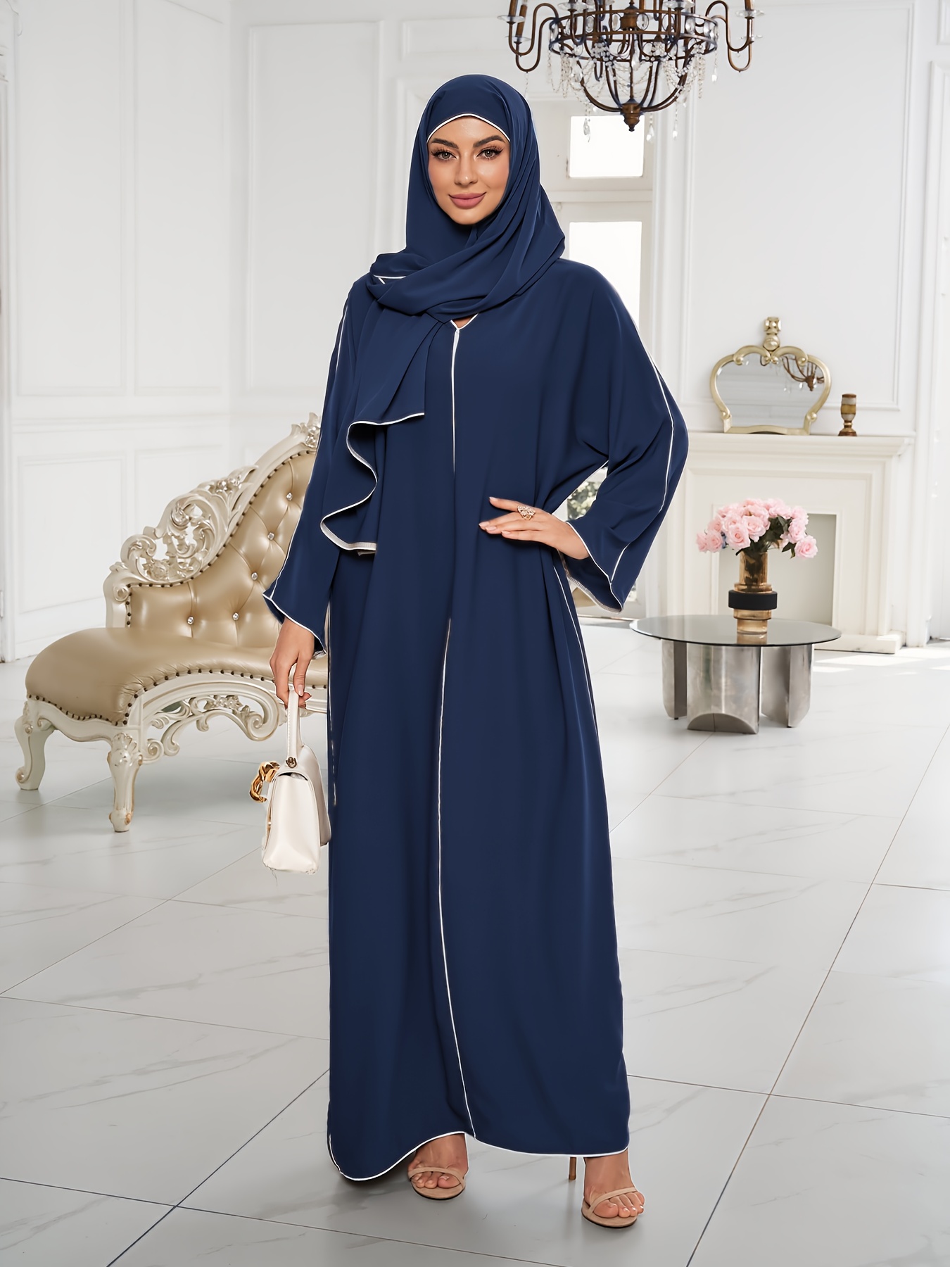 1 Set Hijab + Dress, Solid Color * Fabric, Elegant and Comfortable,  Breathable for * | Simple * | Suitable for Home, Outdoor, Casual Wear,  Dresses for Women * Summer Abaya, Women's Abaya, Muslim ...