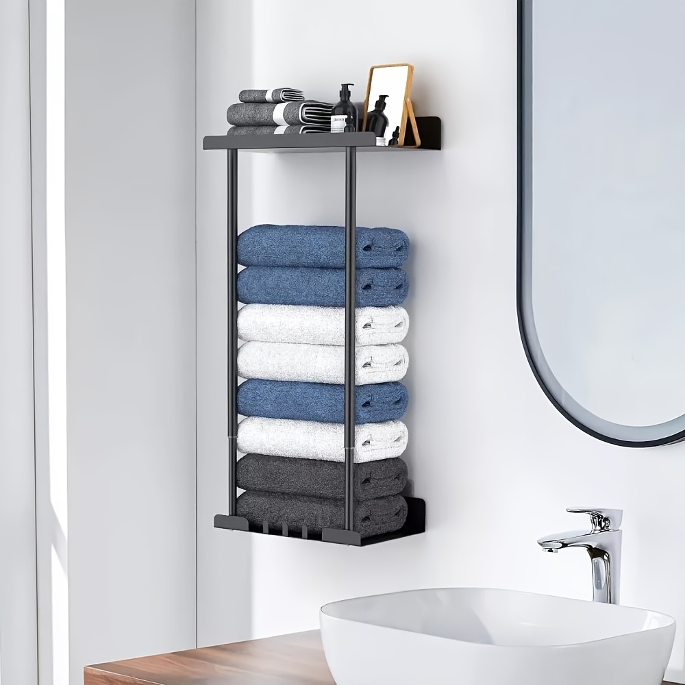 Bathroom Towel Rack Extension, Space Towel Bathroom Organizer With Rack And Hook, Rectangular , Waterproof, Multifunctional Bathroom Decoration, Easy To Assemble, Towel Racks