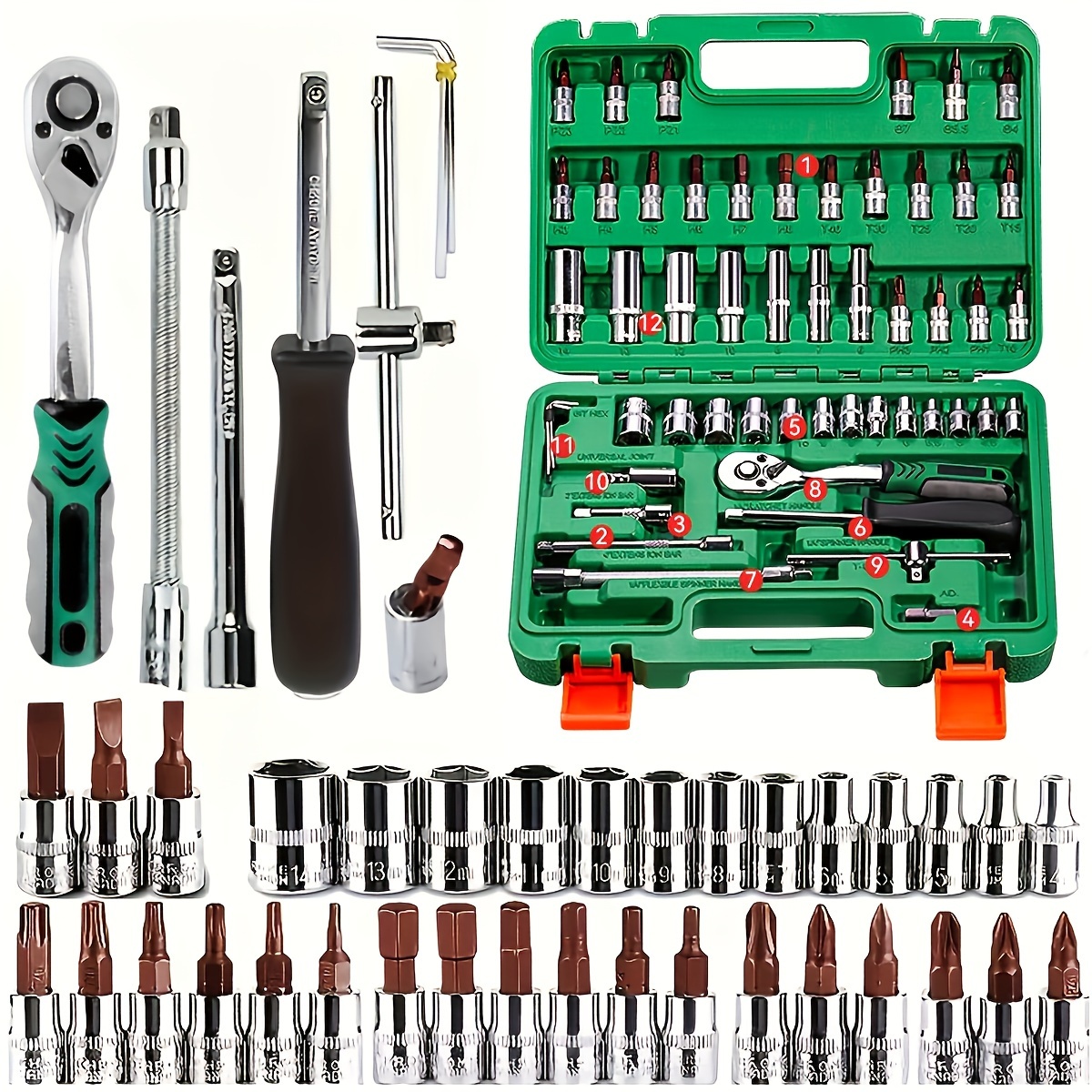 Temu – TEMU Workpro 22pcs Flex-head Ratcheting Wrench Set, Combination Wrench Sets With Organizer Box, Nickel Plated