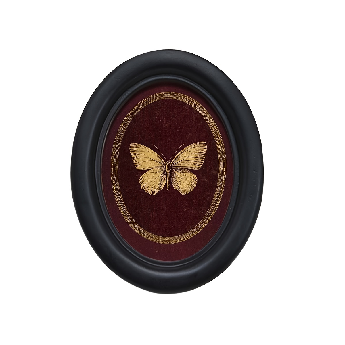 TEMU Ornement de cadre photo en bois, cadre ovale noir avec impression dorée vintage sur fond rouge vin, décoration murale et de table pour salon,