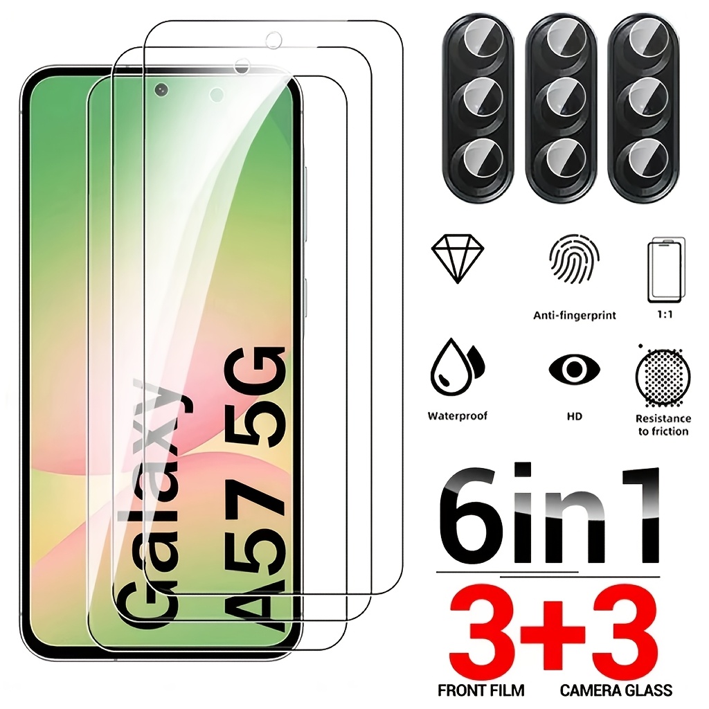 TEMU Protector de Lente de Cámara 6 en 1 para Samsung Galaxy A57 5G - Cobertura Total de Vidrio Templado para Samsung A57 5G