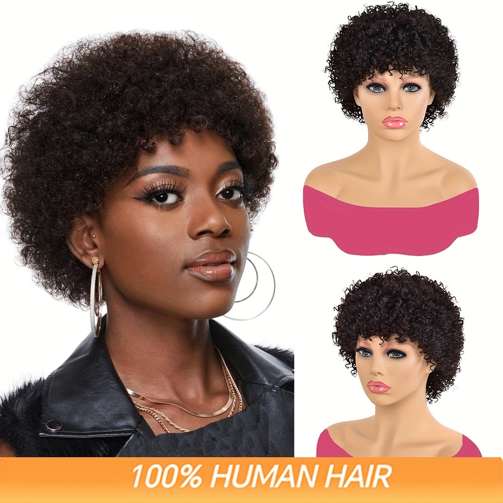 100 Human Hair Wig For Women Jerry Afro Style Non Lace Cap 150 Density Versatile For All Skin Tones Wigs For Women Short Wigs For Women