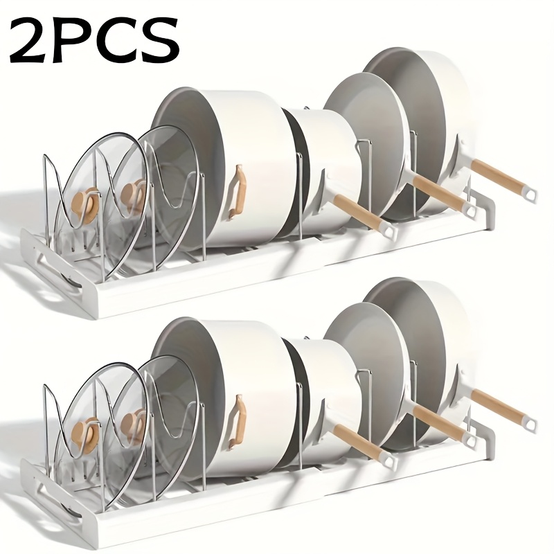 TEMU 1/2pcs Support de rangement pour couvercles de casseroles et poêles, support de rangement extensible pour casseroles et poêles sous le meuble,