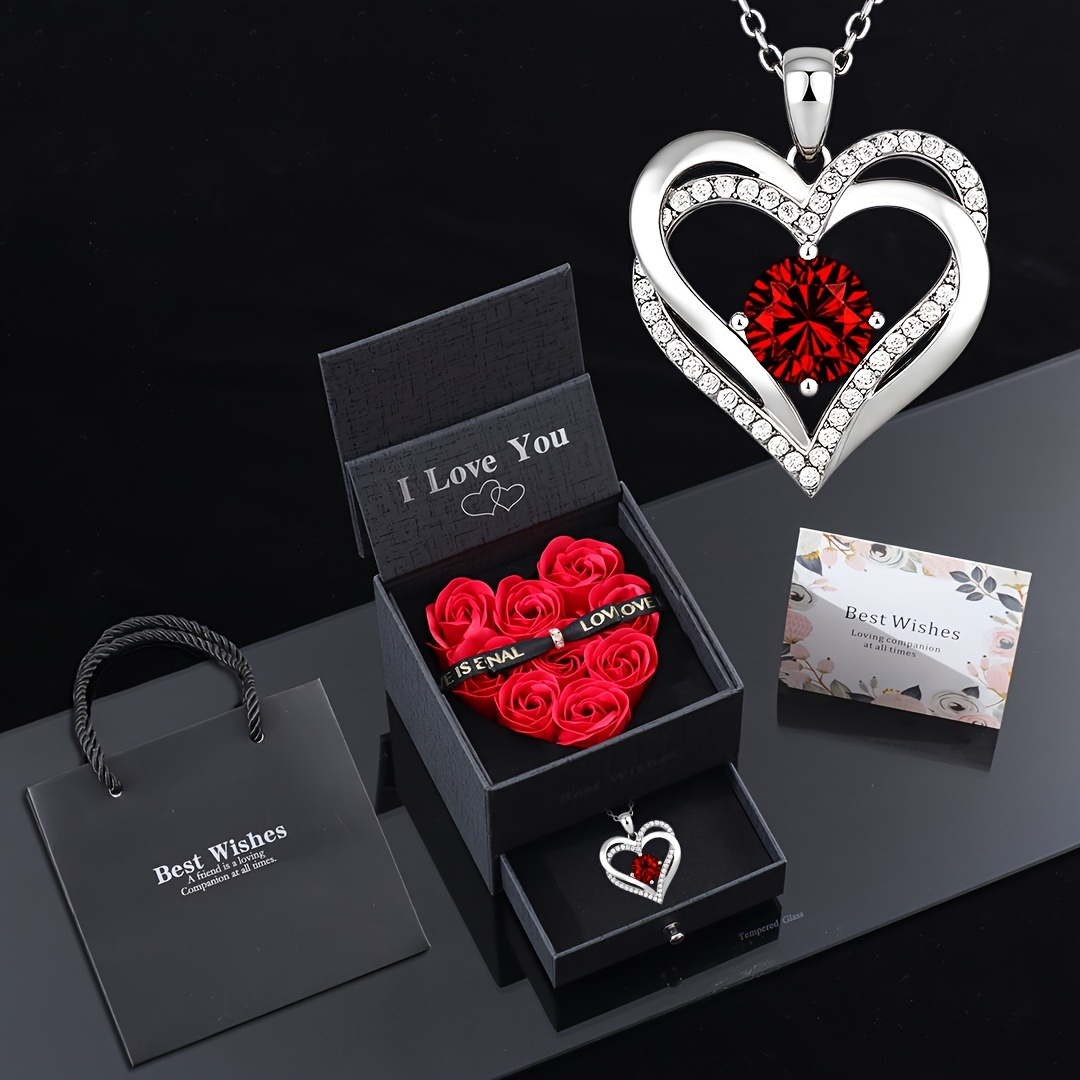 Elegant Heart Pendant Necklace with Red Rhinestones