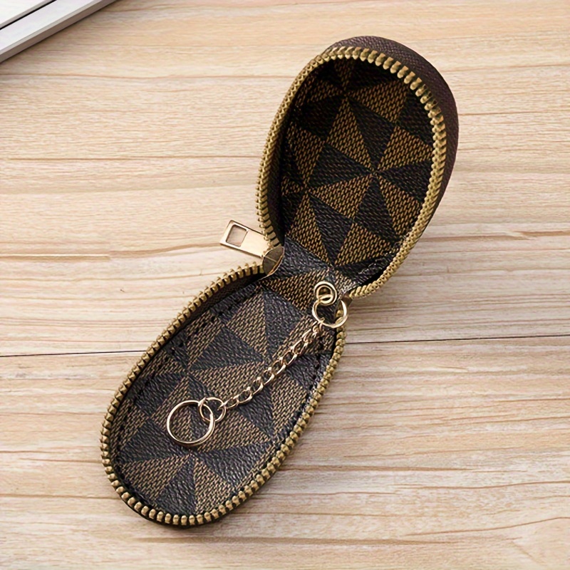 geometric keychain mini wallet leather zip key pouch multi purpose small coin purse 3 54 x 1 97 details 2