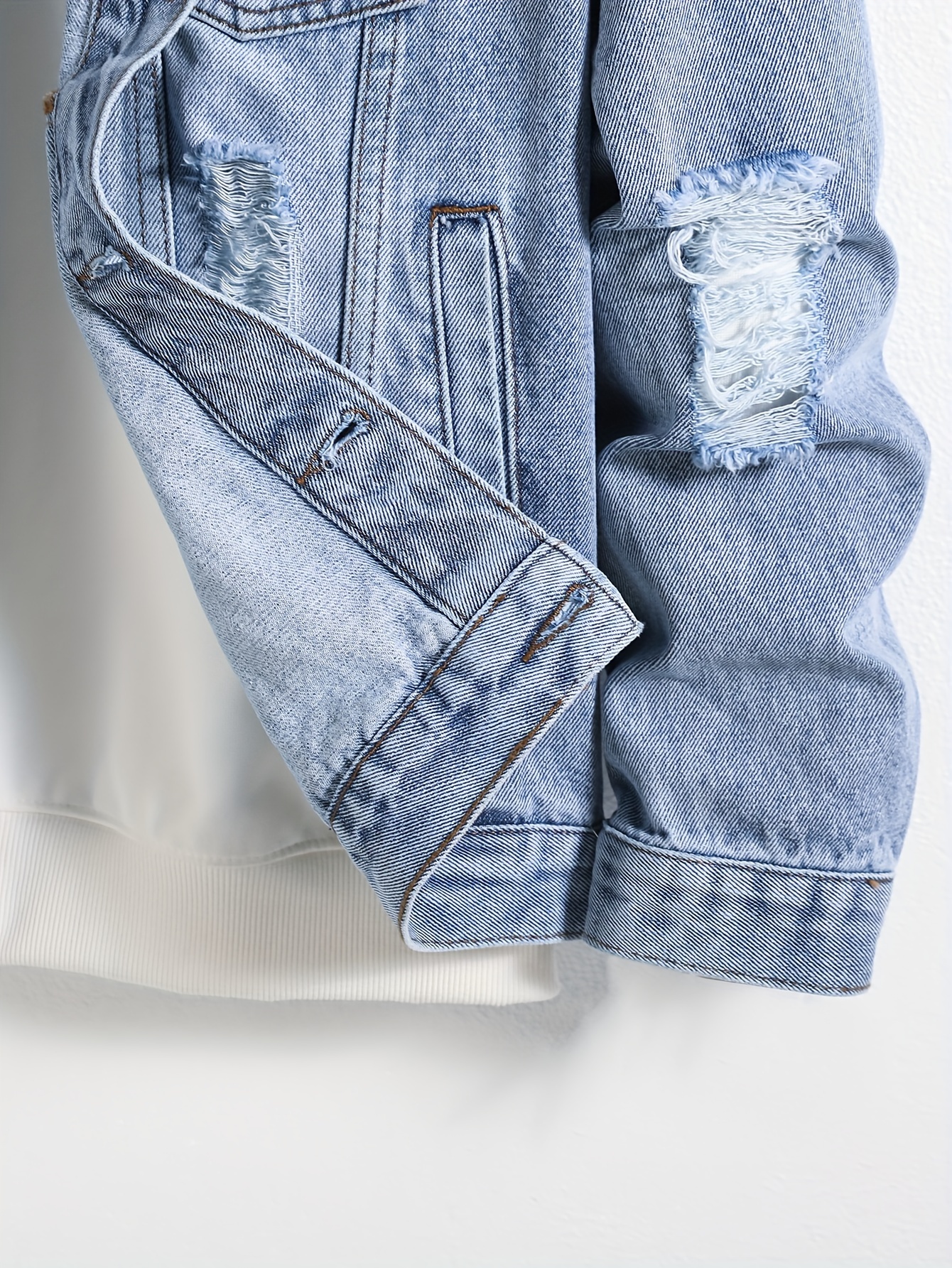 stilvolle hellblaue zerrissene jeansjacke herren schmale Temu - Main Image