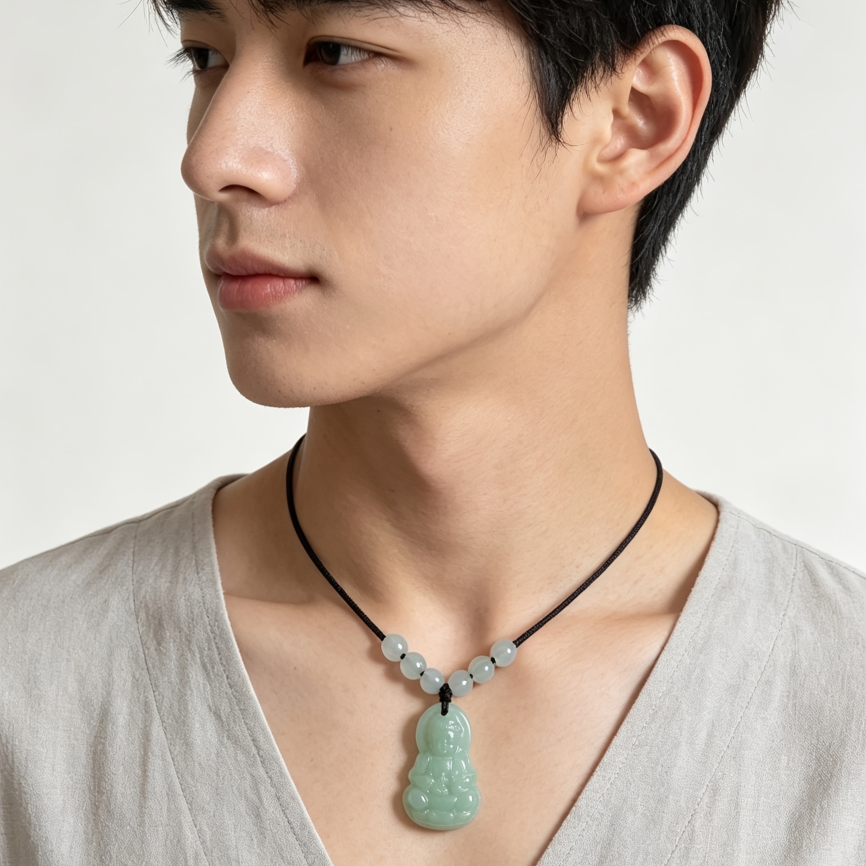Classic Guanyin Amulet Pendant Necklace, Adjustable Length