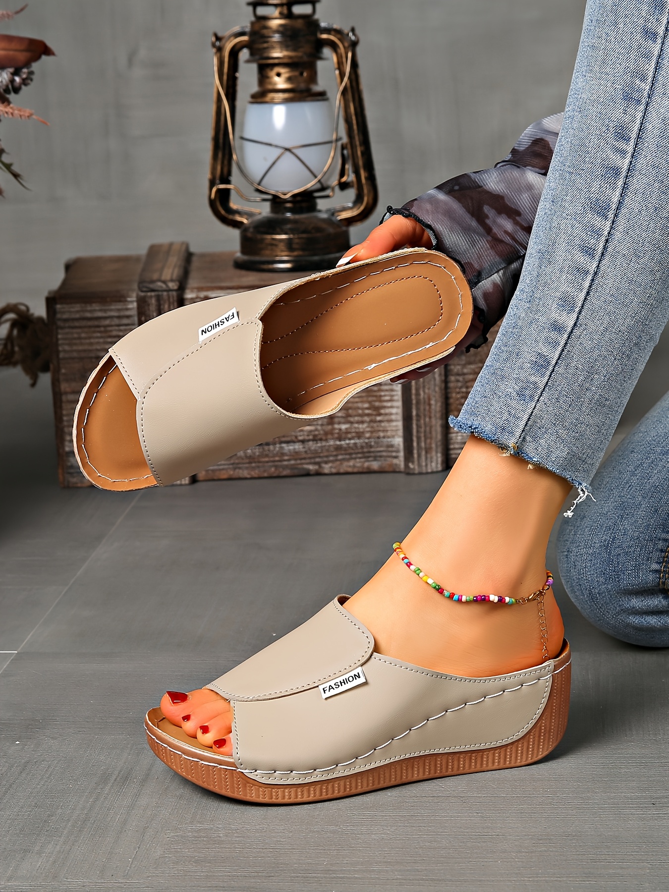   womens light blue slide sandals comfortable arch support breathable open toe design with soft rubber sole casual   heel slip on shoes for casual attire   cover upper Product details 28