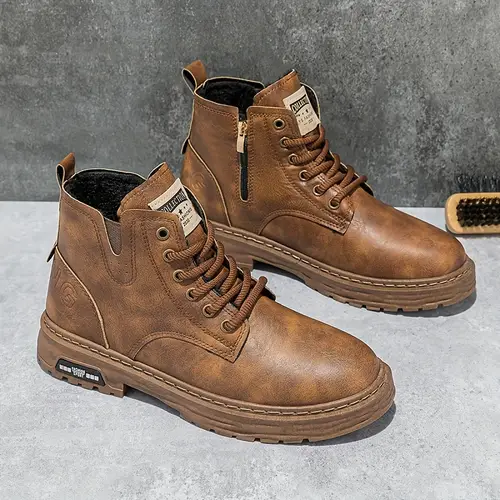 남성용 빈티지 스타일 부츠 - 두꺼운 밑창, 미드탑 캐주얼 작업화, 지퍼/레이스 클로저, 통기성 및 방수 기능, 사계절용