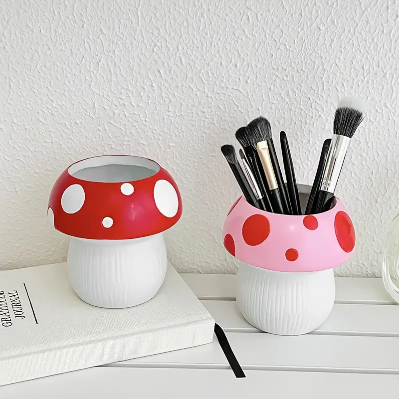 1 2pcs mushroom makeup brush holder polyester tension mount organizer for brushes and accessories polished independent storage no electricity needed makeup brushes for Product details 1