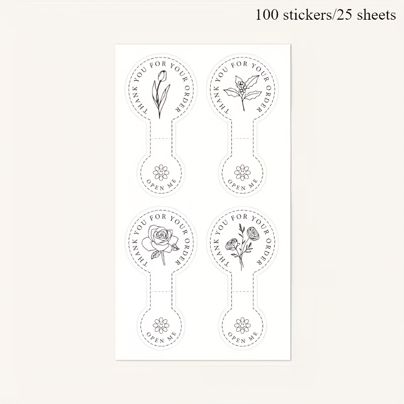 TEMU 100 Adesivi, 25 Fogli - Adesivi "Grazie per il Tuo Ordine" - Elegante Design con Messaggio "Grazie per il Tuo Ordine", Etichette Adesive Qualit�