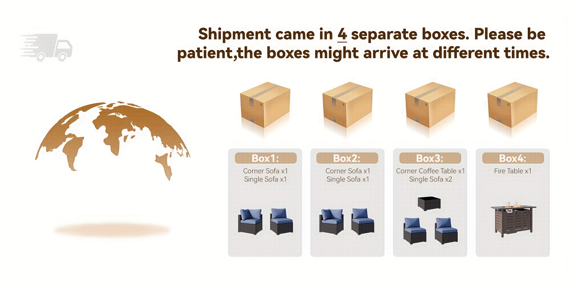 3 - 8pcs Outdoor Sectional Patio Furniture Set with Patio Umbrella/Outdoor Fire Pit | L-Shaped Wicker Rattan Conversation Set | 4