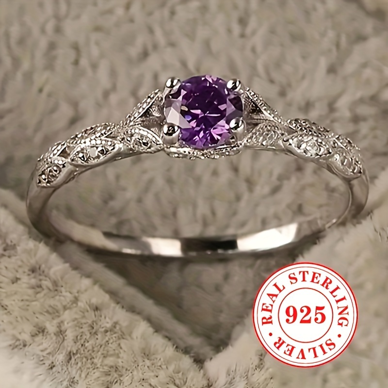 

Elegant 925 Sterling Silver Anniversary Ring With Synthetic Purple Gemstone - Perfect For Brides & Casual Attire