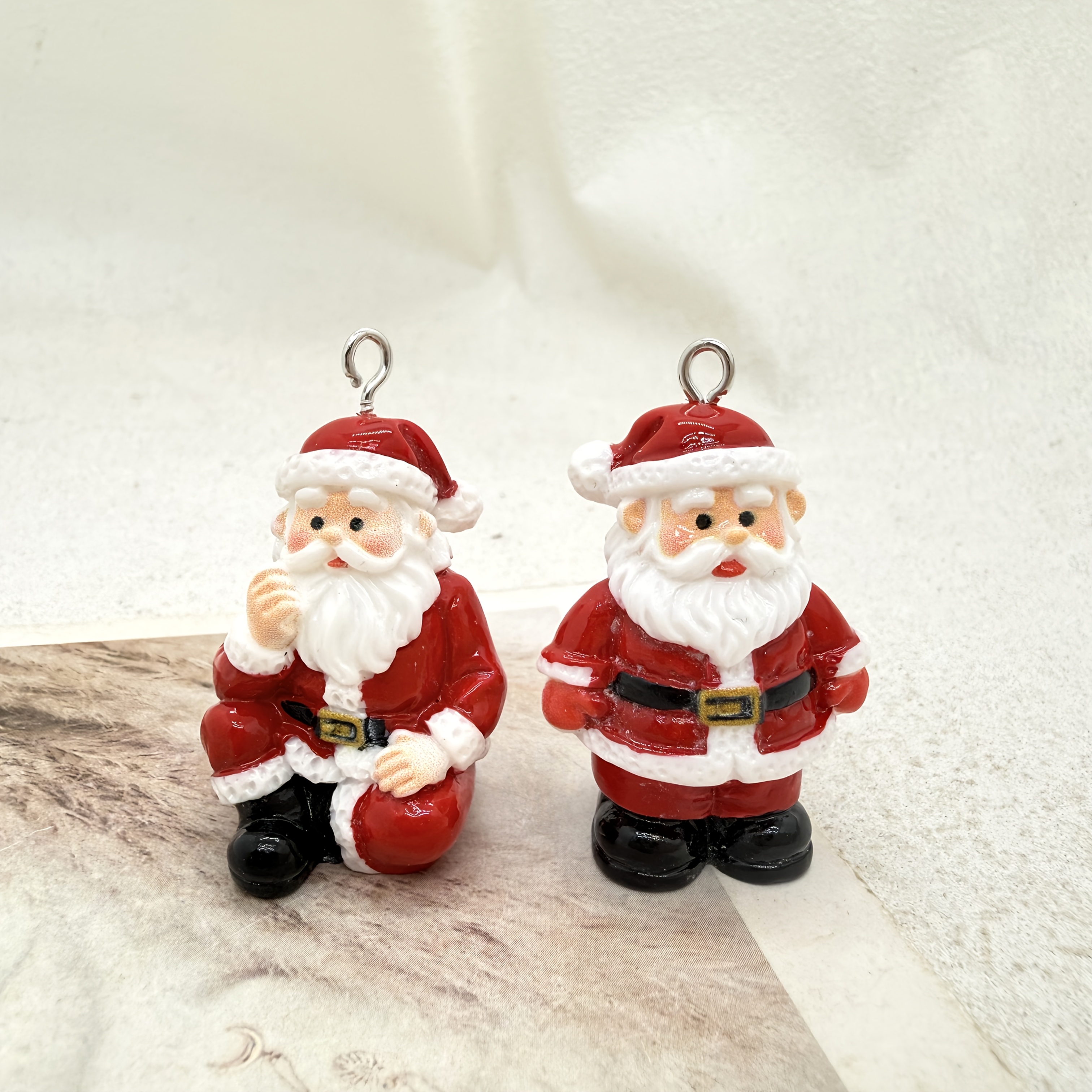 TEMU 2pcs New Resin Santa Claus Set Pendants, Suitable For Making, Party Accessories, Earrings, Necklaces, And Bag Charms