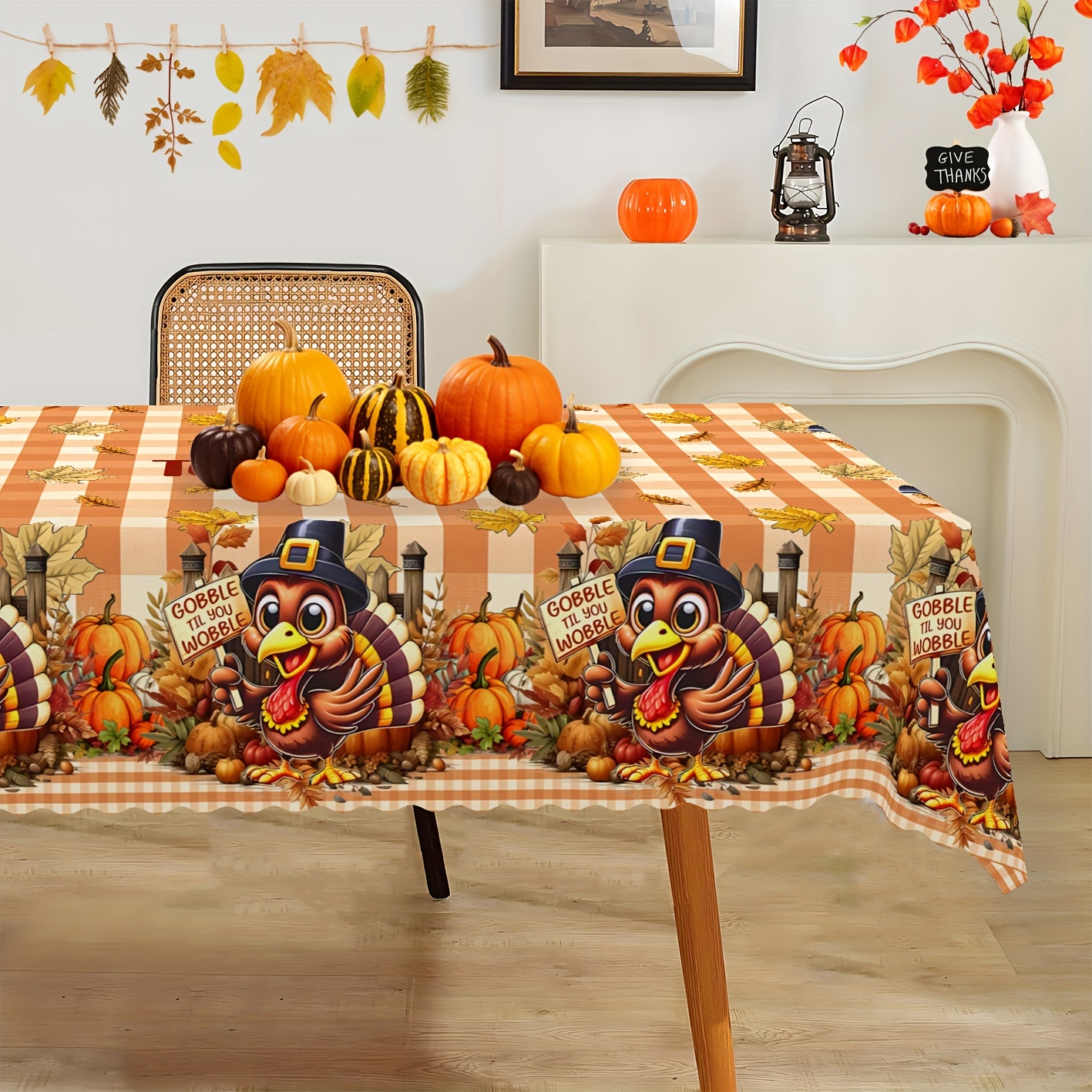 

1pc, Rustic Farmhouse Thanksgiving Tablecloth, " Till You " Cute , Waterproof & Wrinkle-proof Polyester, Machine-woven Rectangular Table Cover For Indoor & Outdoor Use