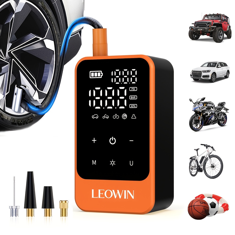 TEMU Tire Inflator Portable Air Compressor With Auto-shutoff, 150 Psi Cordless Car Tires Pump With Digital Pressure Gauge/led Light For Cars,